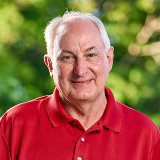 a man in a red shirt