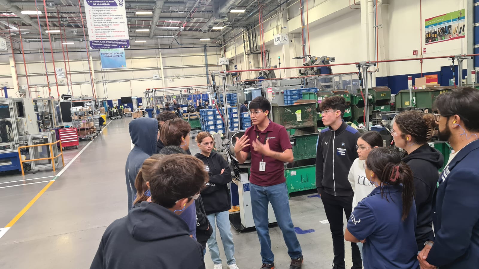 a group of people in a factory