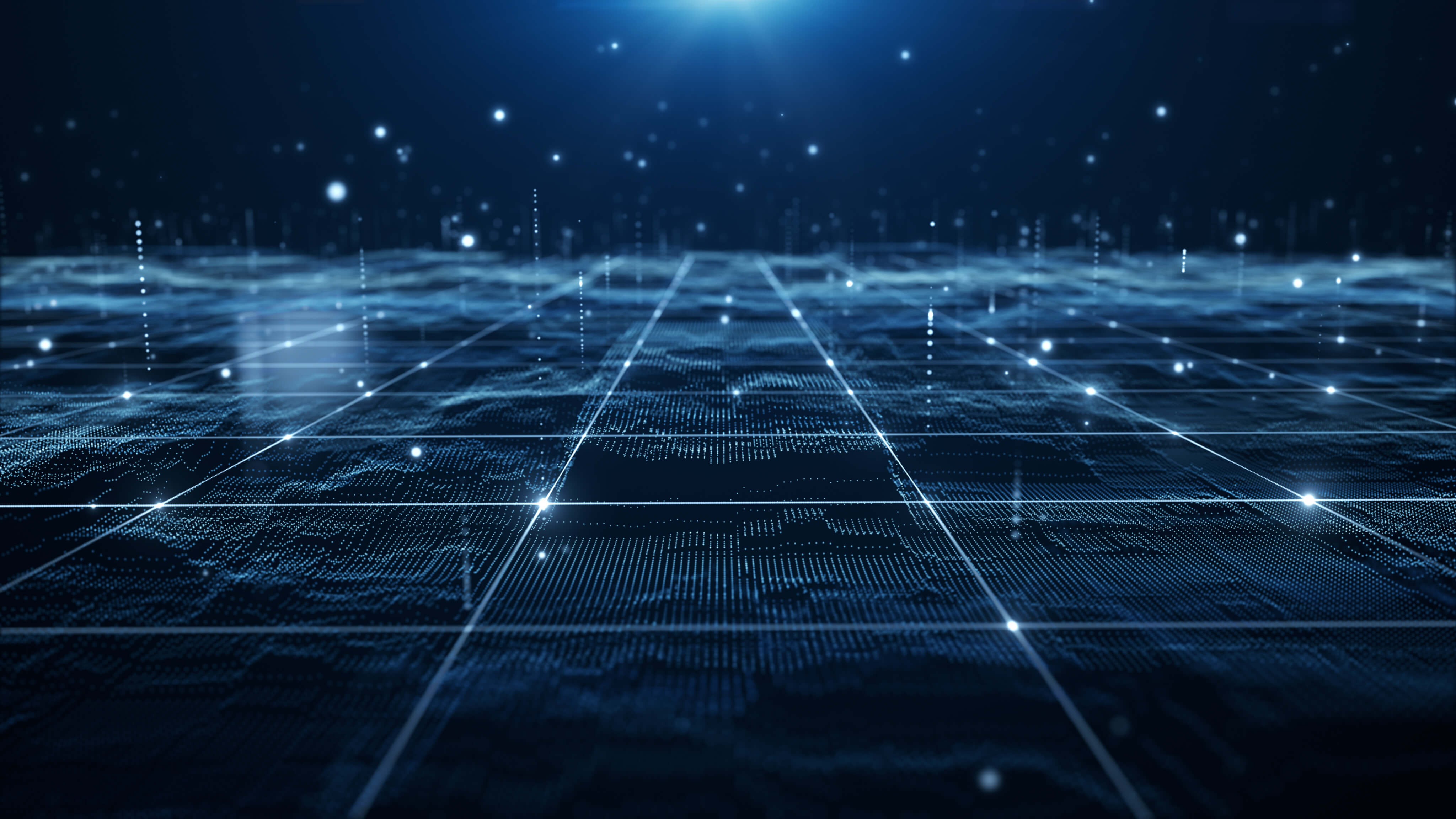 the blueprint of a micro grid white lines on blue-green gradient background