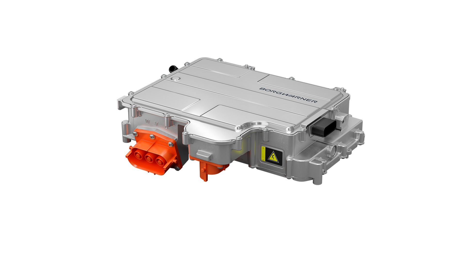 a silver electronic device with orange and black accents