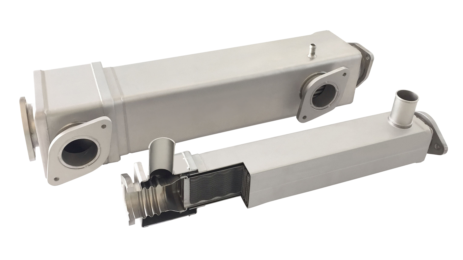 Two long silver mechanical parts