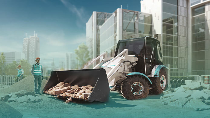 A construction vehicle working in the city centre